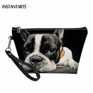 INSTANTARTS Модные женские косметички Милые 3D собаки Французский бульдог печать девушки макияж сумки Профессиональный дорожный туалетный мешок