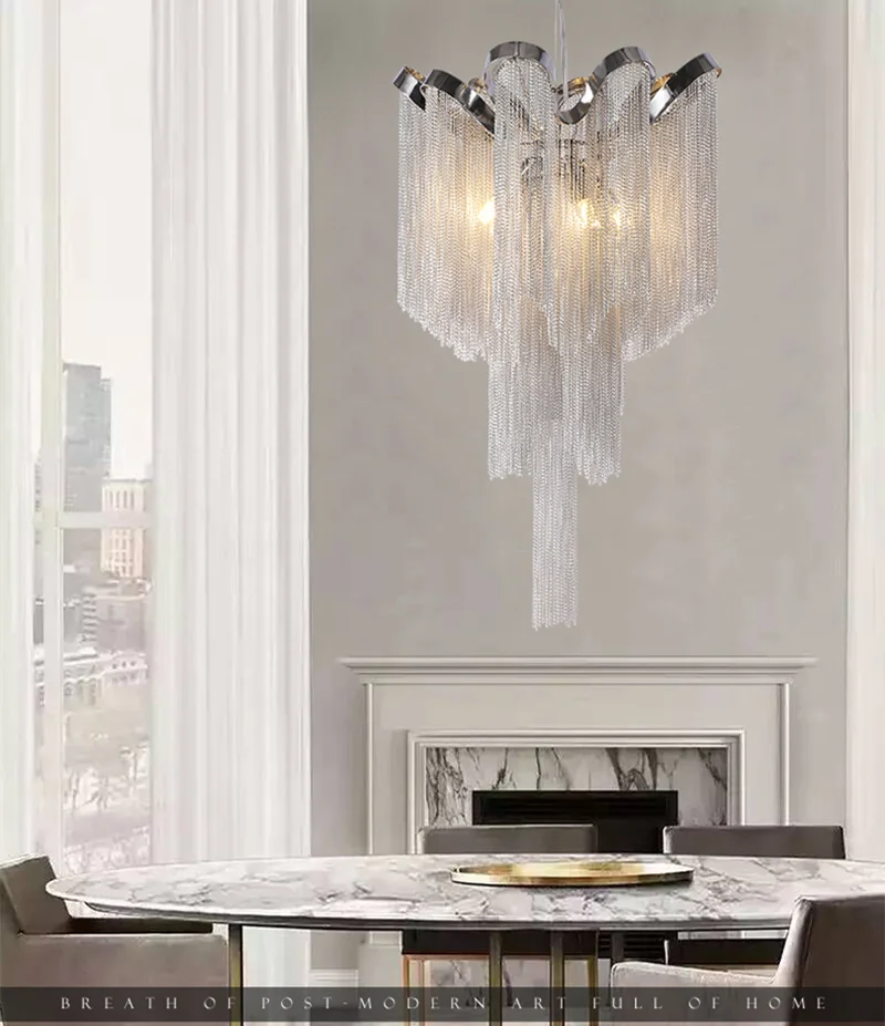 Italian Postmodern Aluminum Chain Ceiling Light Chain lamp living room lights creative personality tasseled villa lampara techo