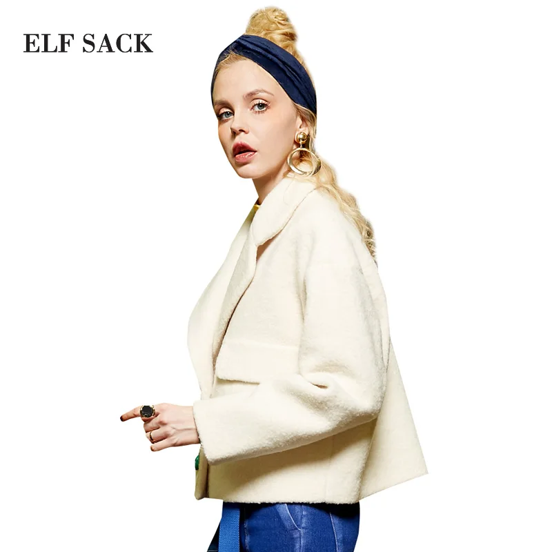 ELFSACK Зима 2016 Женское пальто из смешанной ткани с цветными блочными пуговицами