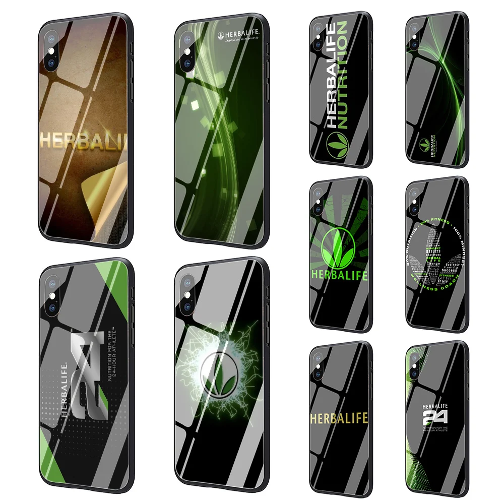 Herbalife закаленное стекло Мягкий ТПУ черный чехол для телефона iphone 5 5S 6 6s 7 8 plus X XR XS 11
