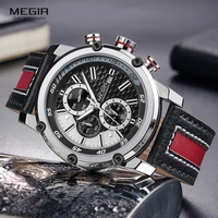 megir mens waterproof leather strap quartz watches fashion chronograph wrist watch for man luminous hands 2079gbk 1