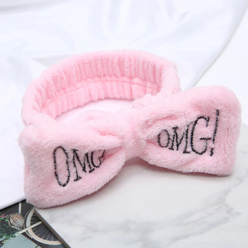 Горячая Распродажа письмо OMG Луки коралловый флис мягкий лук повязки для волос мыть лицо ободок Девушки Женщины держатель тюрбан повязки для волос аксессуары для волос