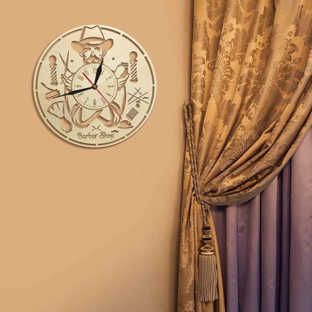 Стена парикмахерской часы Деревянный Декор салон искусство Висячие волосы