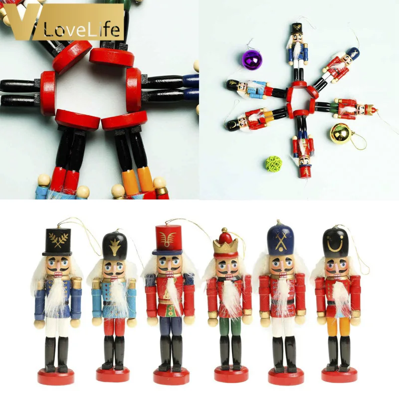 6Pcs Wooden Nutcracker Figurines Puppets Figures Dolls Christmas Tree Ornaments Xmas Gifts for Home Table Decorations | Дом и сад