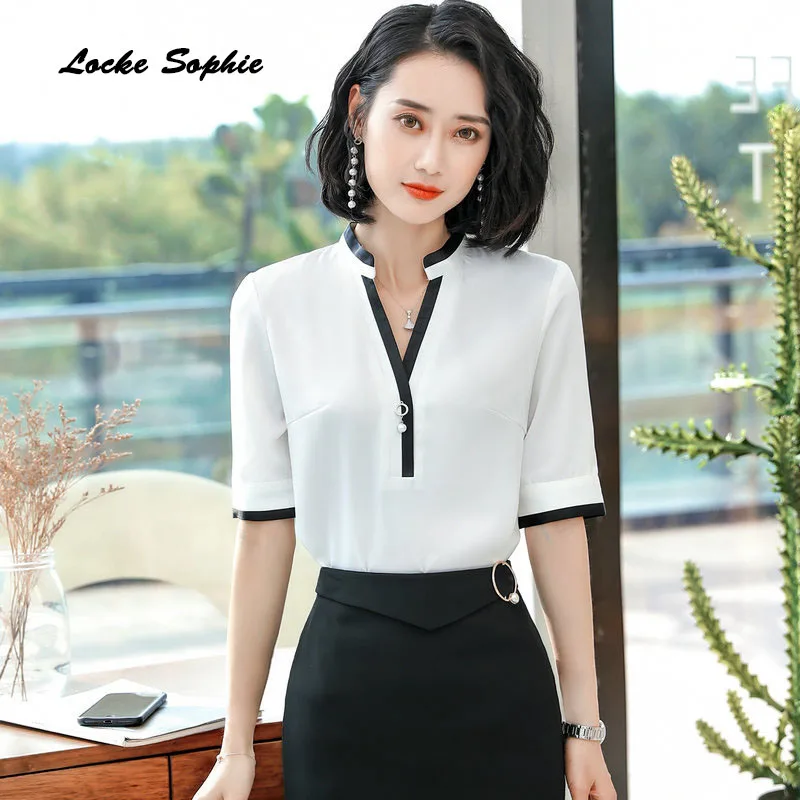 1pcs Ladies Plus size Slim fit blouses tops 2019 Summer Fashion cotton blend Splicing V-neck Primer shirts women's Skinny |