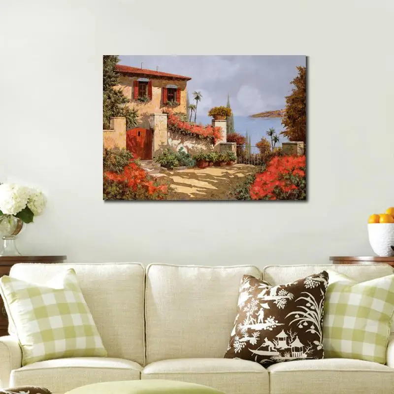 Beste Mediterrane Canvas Olieverf Landschap Pictures De Rode Tuin Art Voor Thuis Wanddecoratie