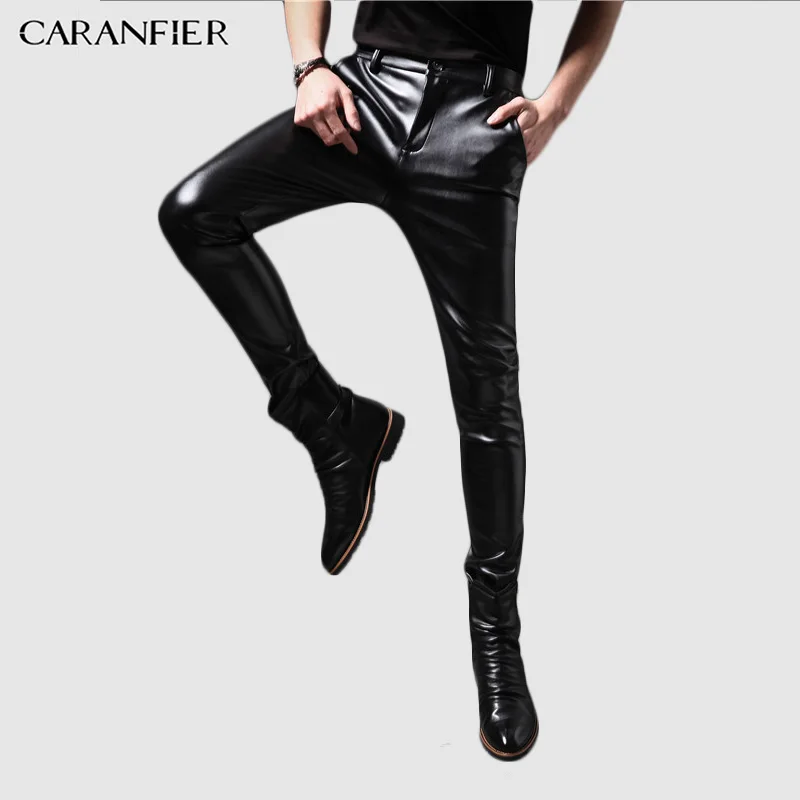 Мужские кожаные брюки CARANFIER повседневные из искусственной кожи для ночных клубов