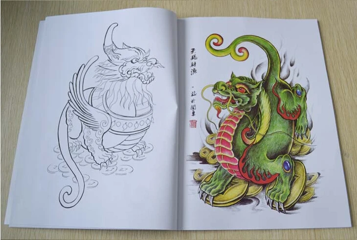 Фотовспышка с разноцветными татуировками A3 Dragon/Warrior/Koi|book book|colouring bookdragons book |