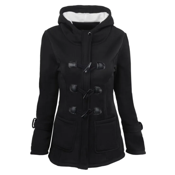 Черный JKKUCOCO/новое зимнее пальто, длинная стильная женская куртка на молнии с роговыми пуговицами, теплая, хорошо кашемировая, флисовая, хлопковая куртка, женские парки, S-6XL - Цвет: Черный