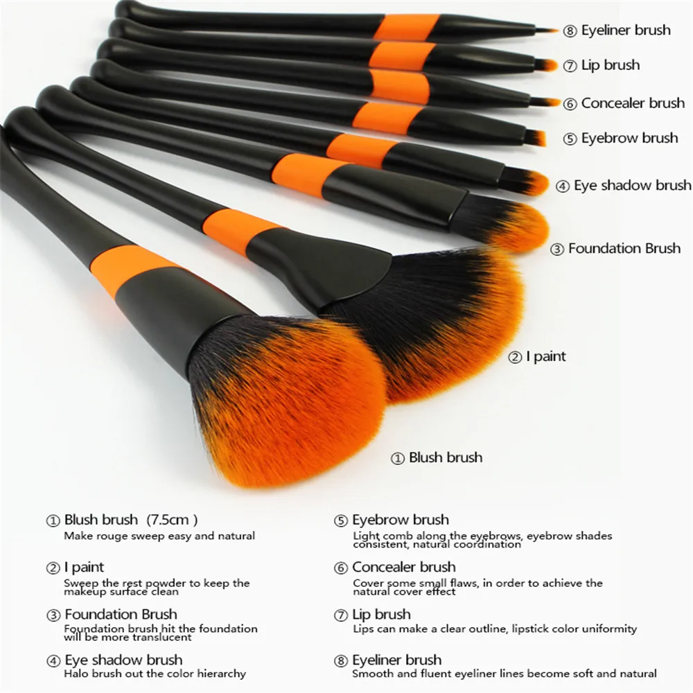 New 8PCS Professional Makeup Brushes Set Foundation Eyeshadow Eyebrow Blush Lip Fan Powder Brush Cosmetic Tools | Красота и здоровье