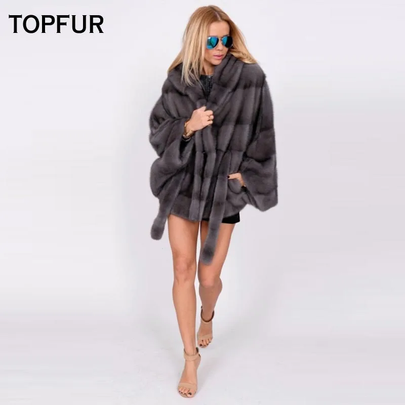 TOPFUR 2021 New Fashion Winter Short Coat Real Fur Coat For Women Natural Mink Fur Outerwear & Coats With Hood Loose Jackets