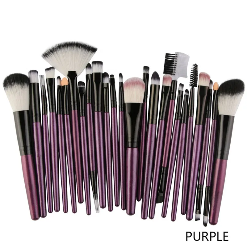25pcs Purple Фирменная Новинка 25 шт./компл. кисточки для смешивания и нанесения Тональника, тени для бровей, ненатуральные искусственные вентилятор Губы уход за кожей лица кисти для макияжа Кабуки Красота набор инструментов - Handle Color: 25pcs Purple