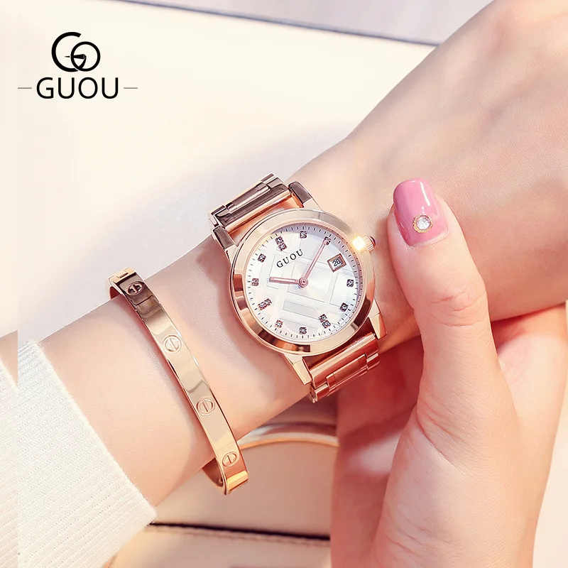Часы GUOU женские кварцевые со стразами с календарем|reloj brand|reloj relojreloj women |