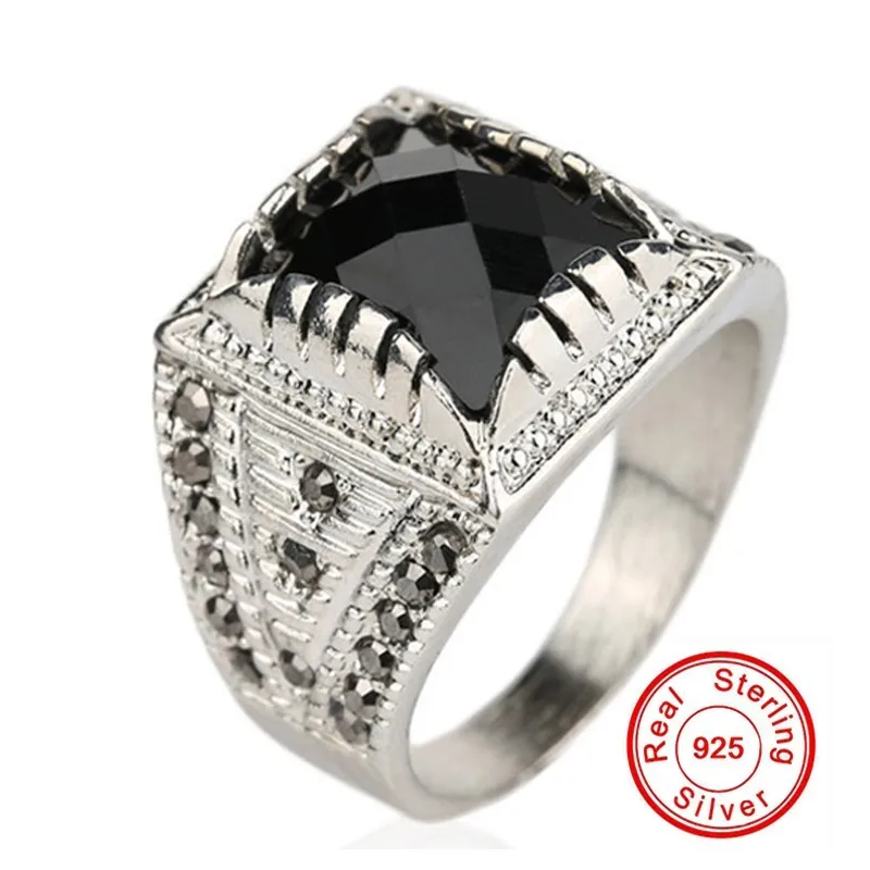 Классические винтажные мужские кольца с натуральным посеребренным черным