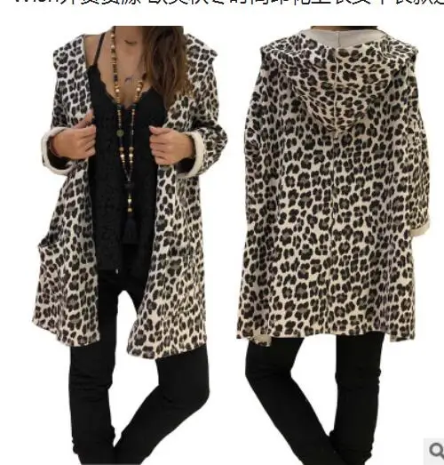 European and American autumn winter fashion print shirt Female long hooded cardigan coat | Женская одежда