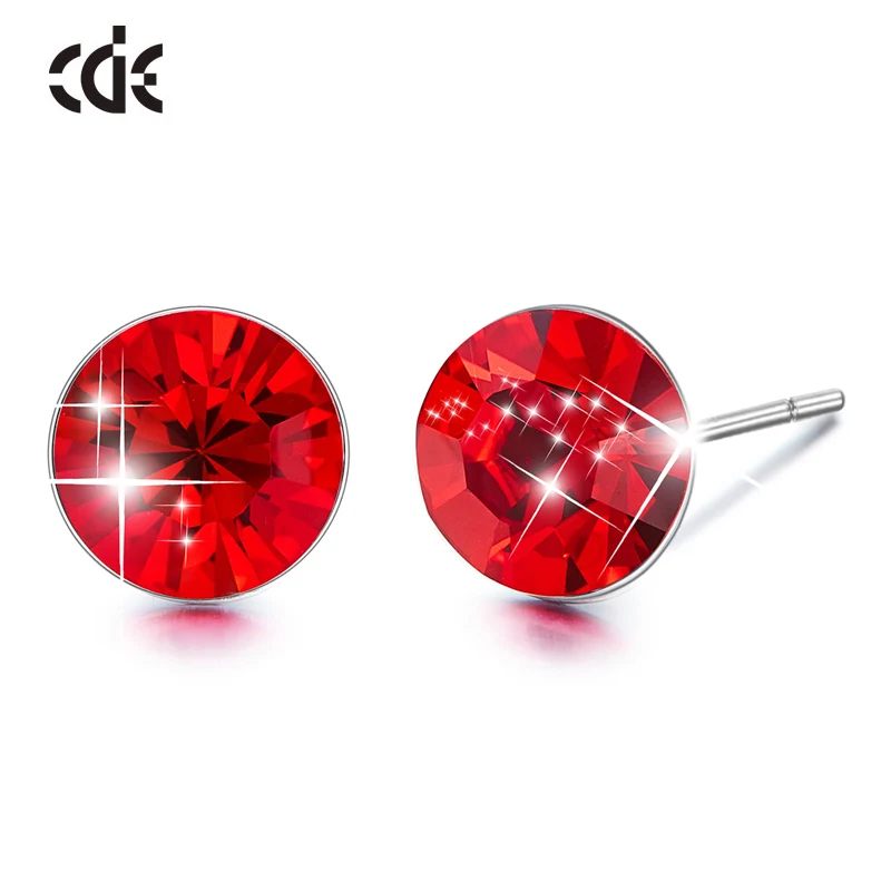 Big red CDE 925 пробы серебряные серьги, украшенные кристаллами, круглые геометрические серьги-гвоздики для женщин, ювелирные изделия для ушей - Цвет камня: Big red