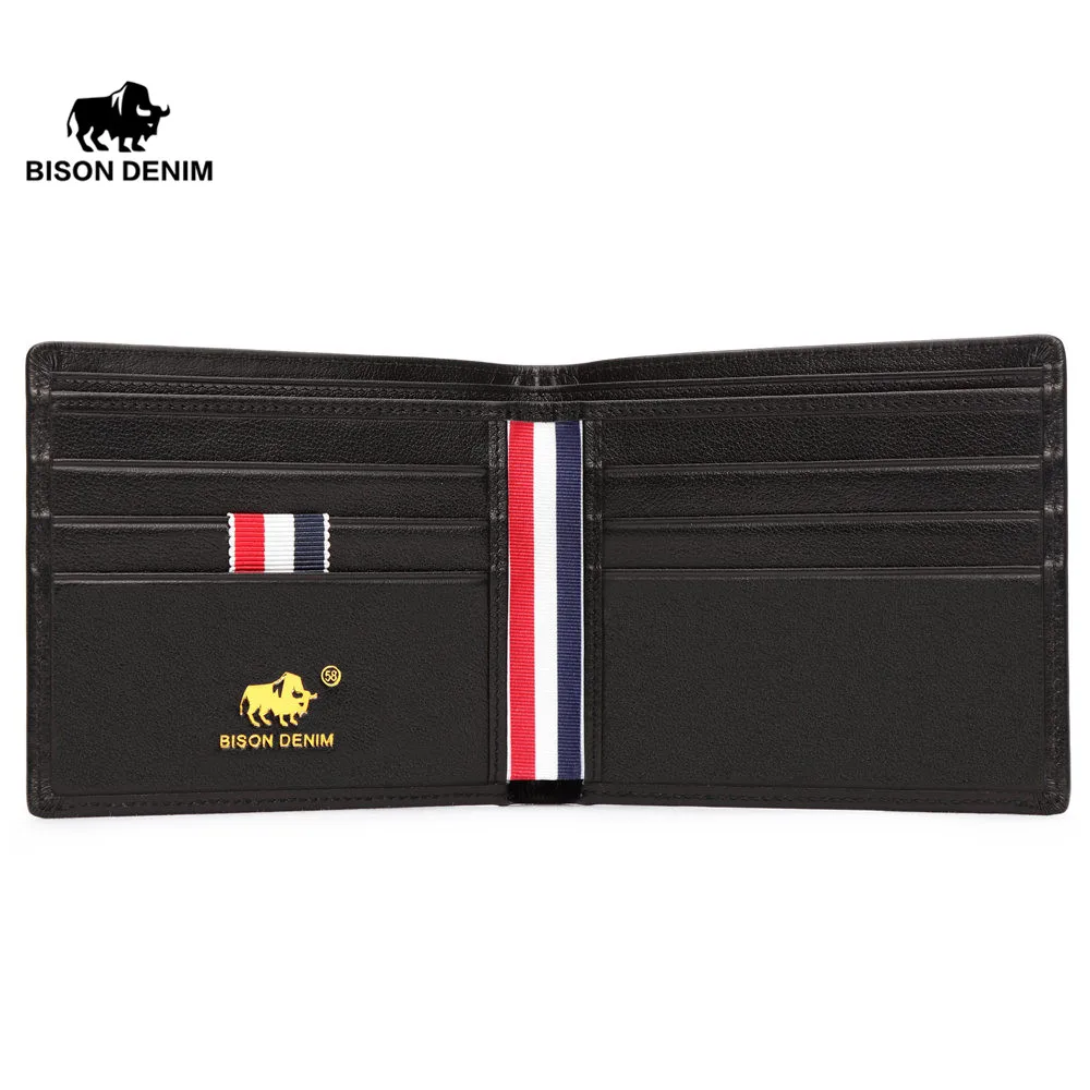 Бренд BISON DENIM мужской Ультратонкий кошелек из натуральной кожи бычьей с карманом