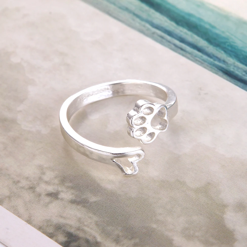 Always By My Heart Adjustable Ring Simple Paw and Heart Ring Women Jewelry Finger for Ladies SanLan On.