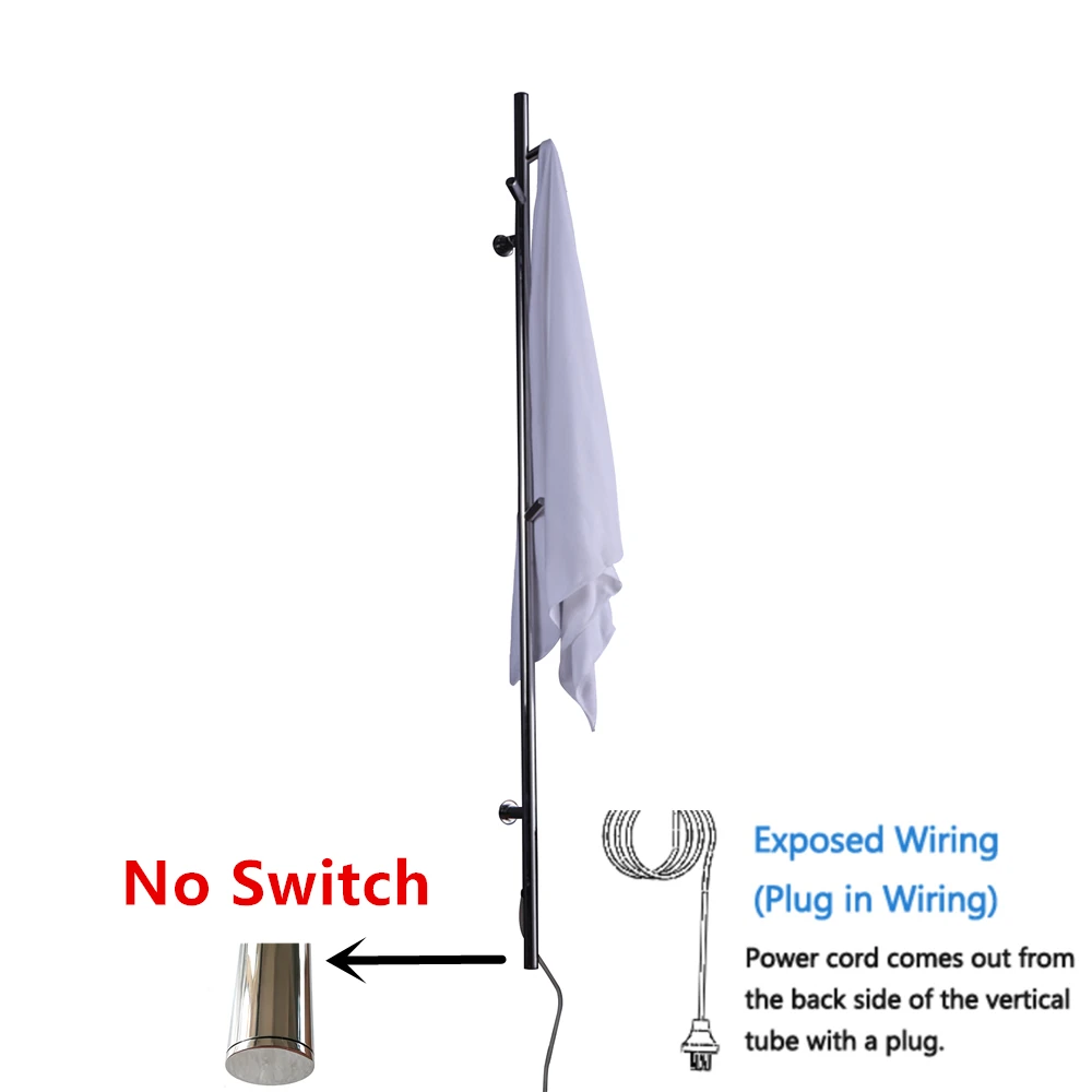 PLUG AND NO SWITCH Однобарный настенный полотенцесушитель из нержавеющей стали 304, Электрический полотенцесушитель, полотенцесушитель с фланцем HZ-935 - Цвет: PLUG AND NO SWITCH