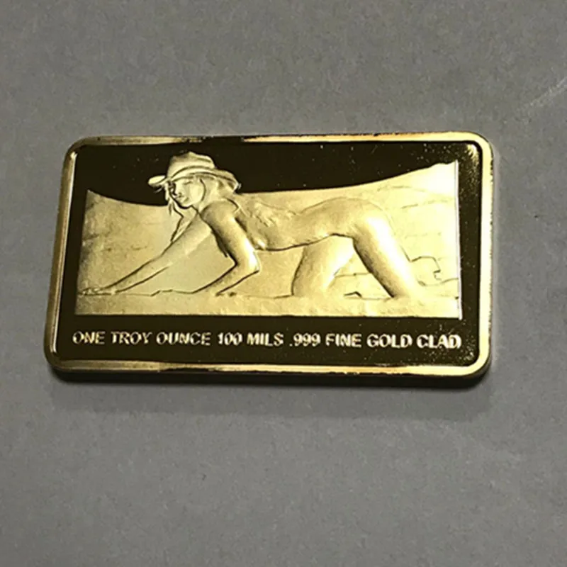 5 Pcs Sample order lovely girl badge 1 OZ 24k real gold plated beauty fashion women 50 x 28 mm souvenir coin bar | Дом и сад