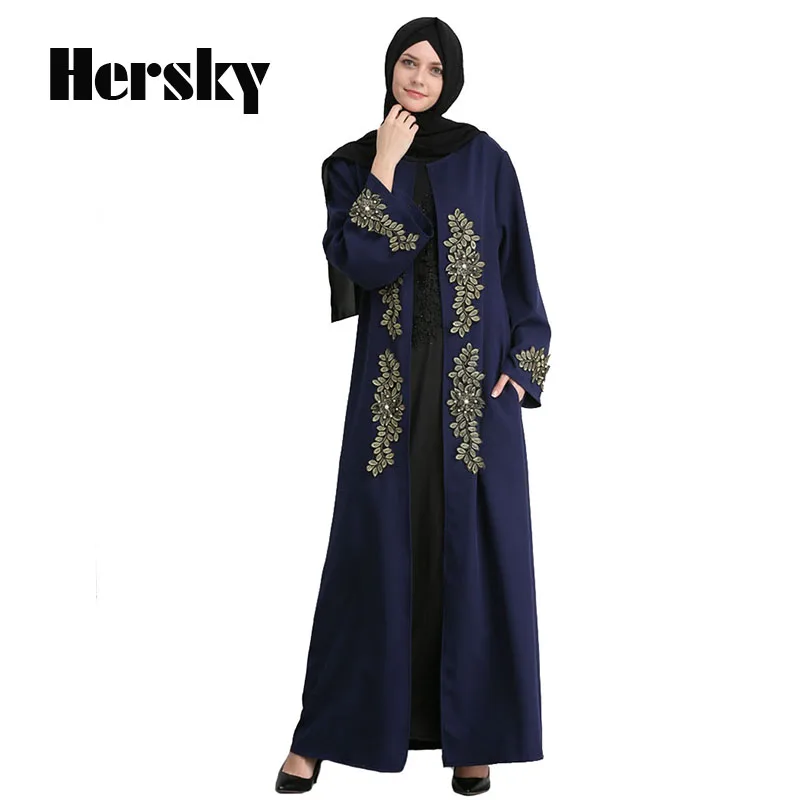 Турецкое мусульманское женское платье с жемчужной вышивкой модное плюс размер