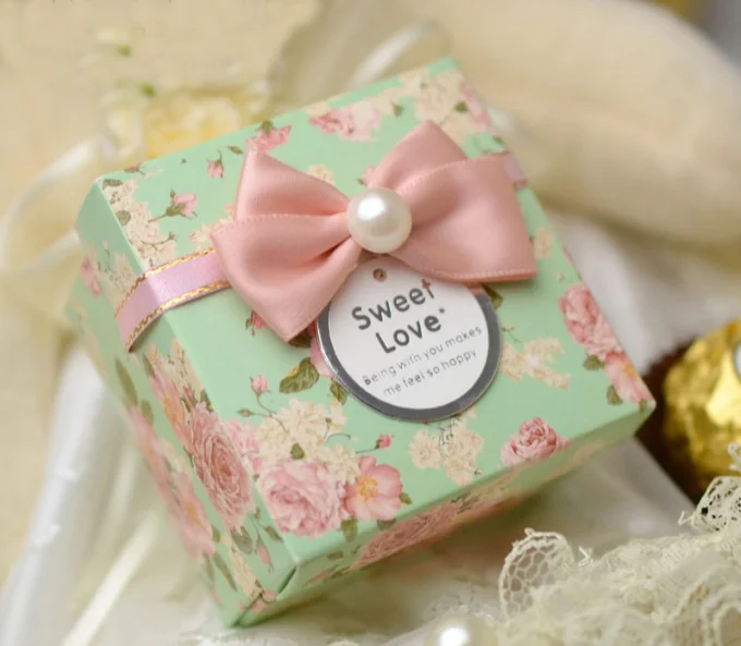 20 шт Топ светло-зеленый квадратный стиль Цветочные Свадебные сувениры конфетные