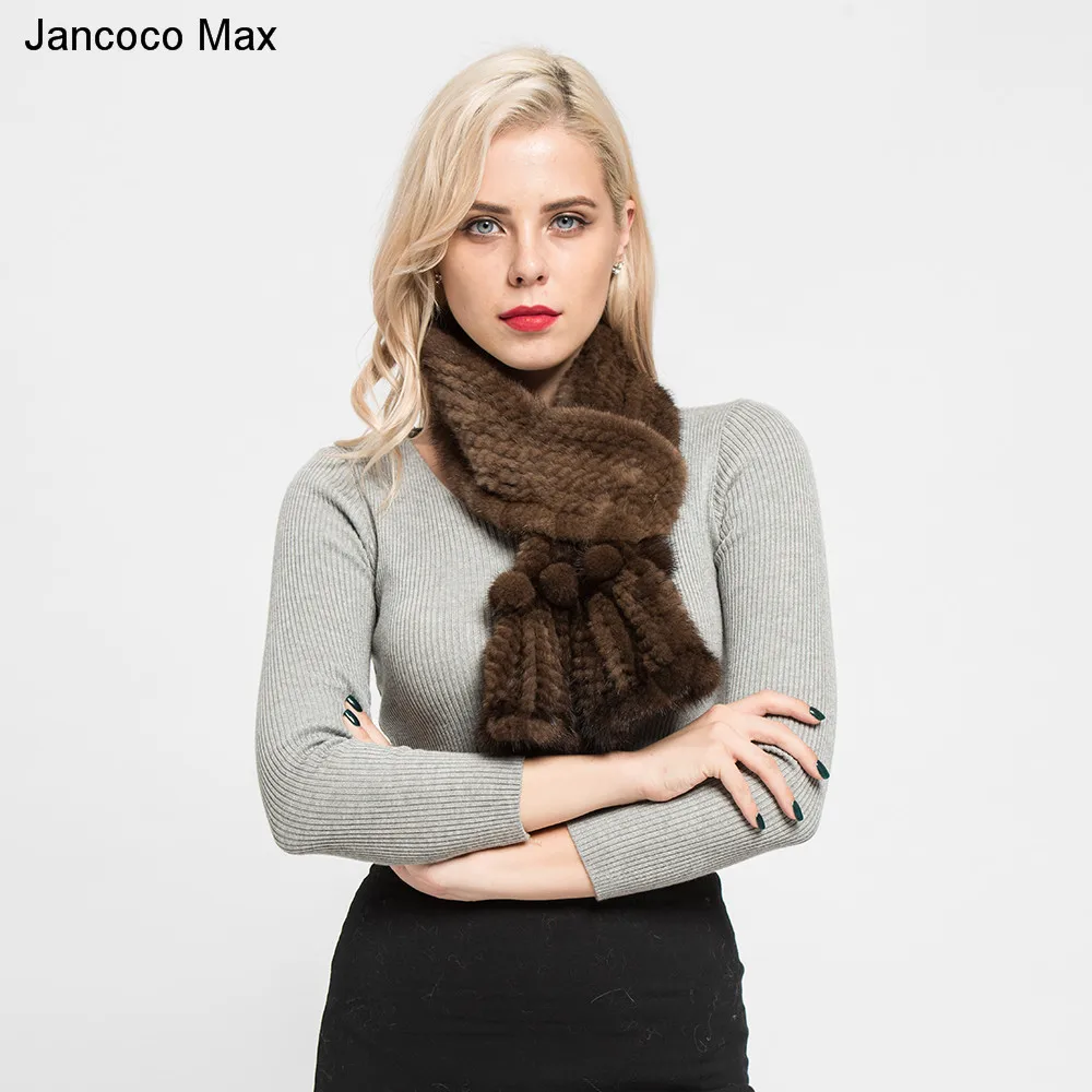 Jancoco Max натуральный вязаный норковый мех шарф Женская мода Высокое качество меховая Шаль Зима теплая Новинка S7126
