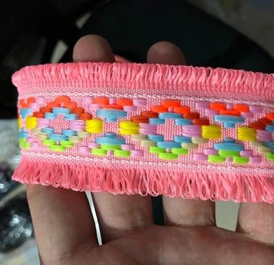 pink 4,5 см цветные клетчатые жаккардовые кружева DIY декоративный головной убор одежда воротник шелковые ребра кисточка лента национальные кружевные аксессуары - Цвет: pink