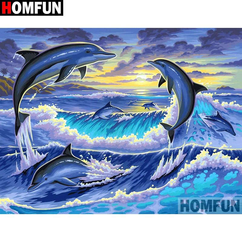 Алмазная 5d-картина HOMFUN Дельфин морской пейзаж вышивка крестиком с полными
