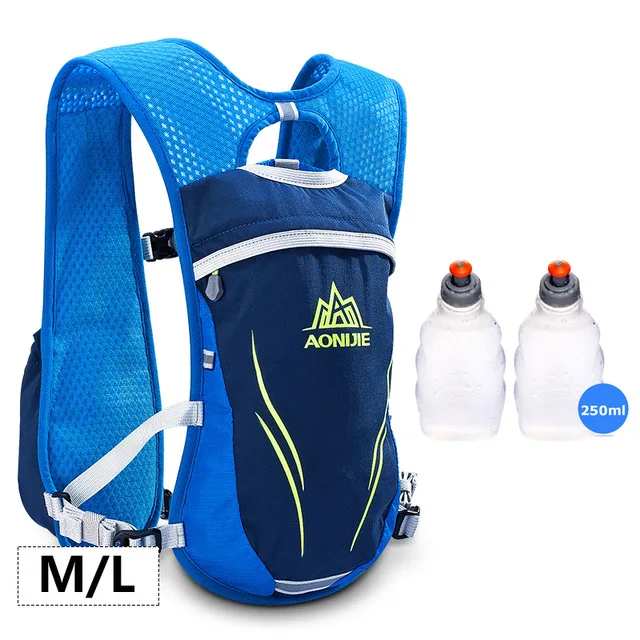 Blue ML 2x250ml AONIJIE 5.5L мужской и женский рюкзак для бега, гидратации, спортивный, походный, гоночный, Велоспорт, кемпинг, марафон, рюкзак, сумка 250 бутылок - Цвет: Blue ML 2x250ml