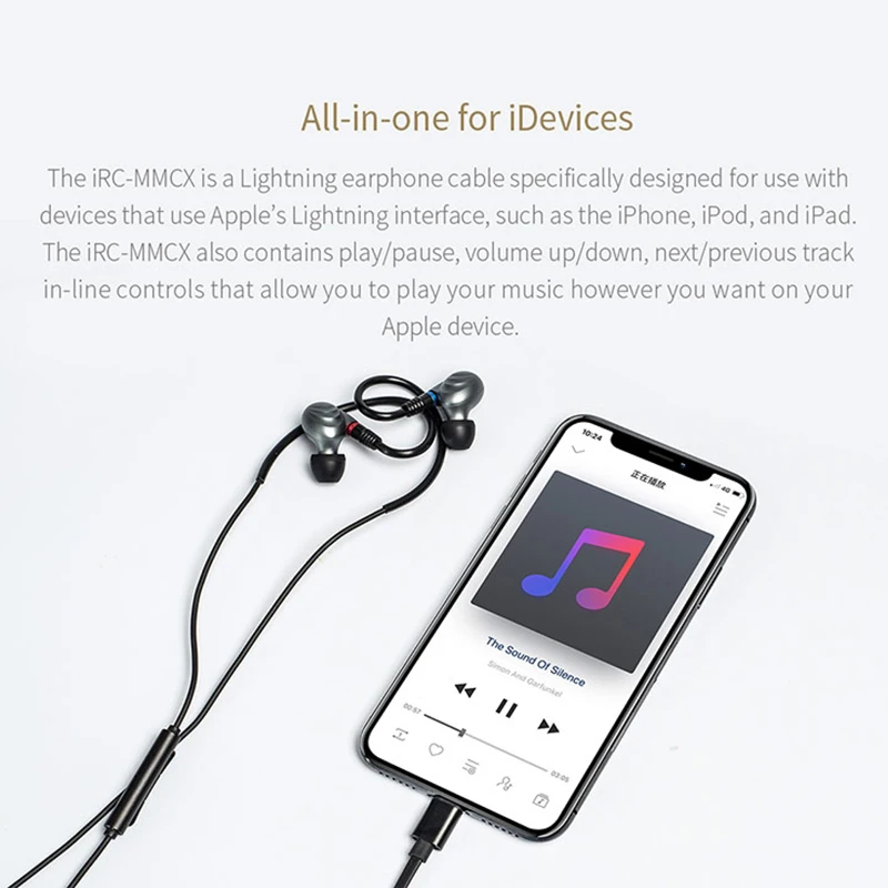 Кабель для наушников FIIO iRC-MMCX iPhone 7/7plus/8/X/XS с встроенным микрофоном MMCX съемный