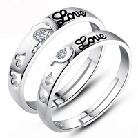 100 925 sterling silver romantic love letter crystal love heart loversrings adjustable finger ring jewelry gift drop shipping