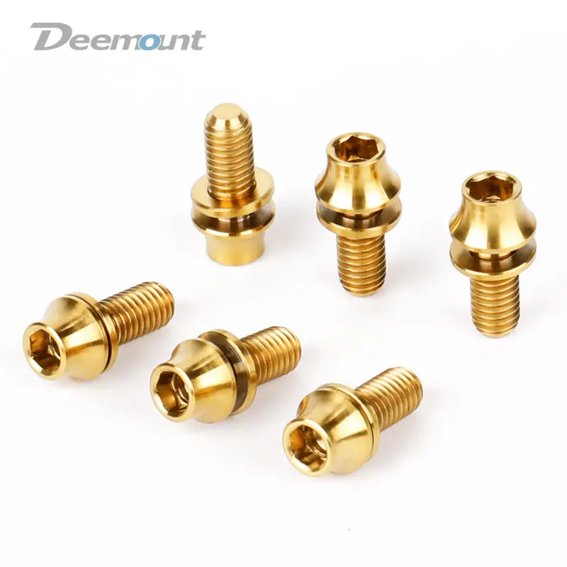 Deemount 4PCS/Lot Titanium TC4 Bolts M5x12mm Hex Head W/Washer for Bicycle Bottle Cage Install MTB Ti Parts Screws