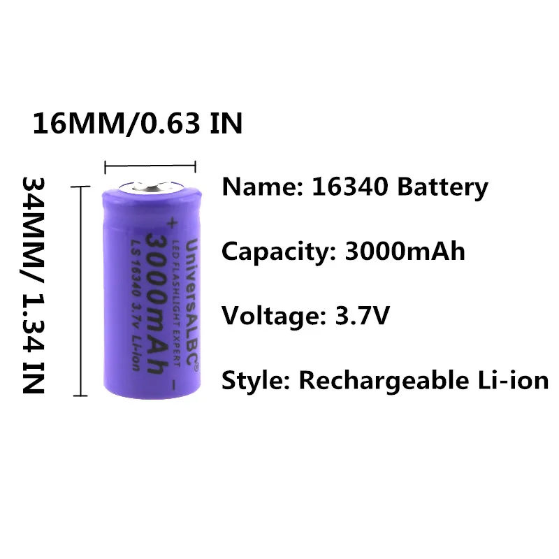 UniversALBC светодиодный фонарик Expert 3000mAh LS 16340 3,7 V Li-Ion 3000mAh литий-ионный аккумулятор 16340 для лазерной ручки