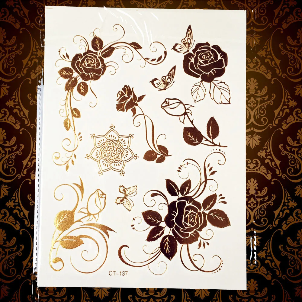 Новинка модные водостойкие тату-наклейки с золотым флэш-рисунком искусственная