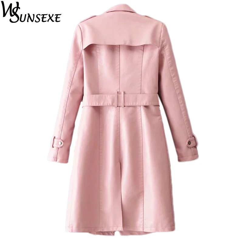 Zipper Turn-collar Pu Leather Jackets Coat Women Autumn Long Sleeve Mid-length Motorcycle Parkas with Sash Casual Jacket Outwear | Женская