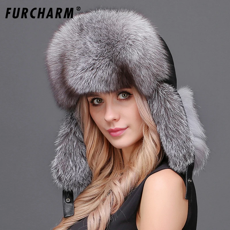 Женские зимние шапки из натурального Лисьего меха 100% Lei Feng теплые русские бомберы