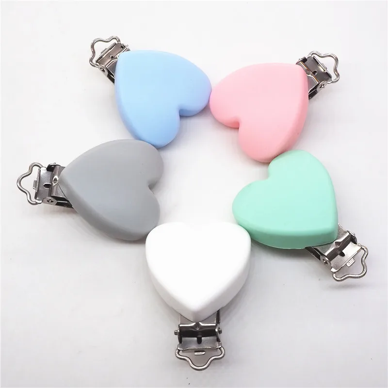 Chenkai 50pcs Silicone Heart Dummy Teether Pacifier Chain Clips Baby Soother Nursing Accessories Holder Toy Clips Accessories