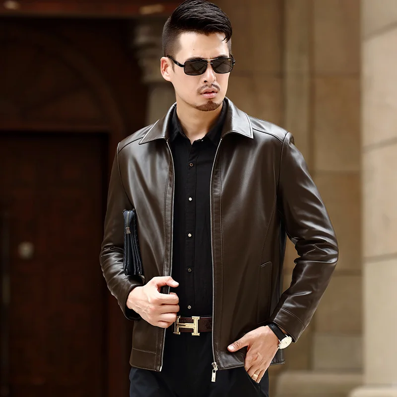 8893 Новая модная мужская куртка из натуральной кожи мужское кожаное пальто