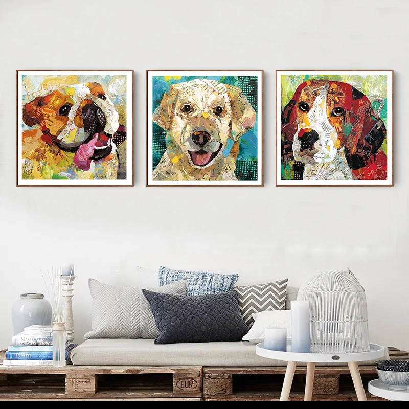 Триптих холст животные собаки принты настенные картины живопись животными