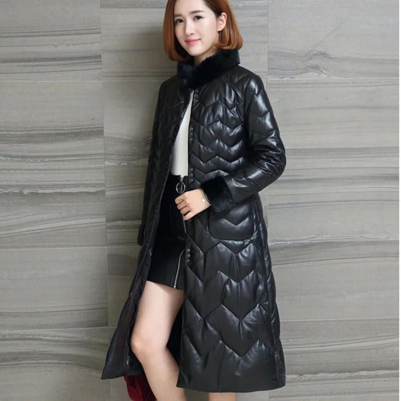 Зима 2020 новый высококачественный пуховик из натуральной кожи куртка средней