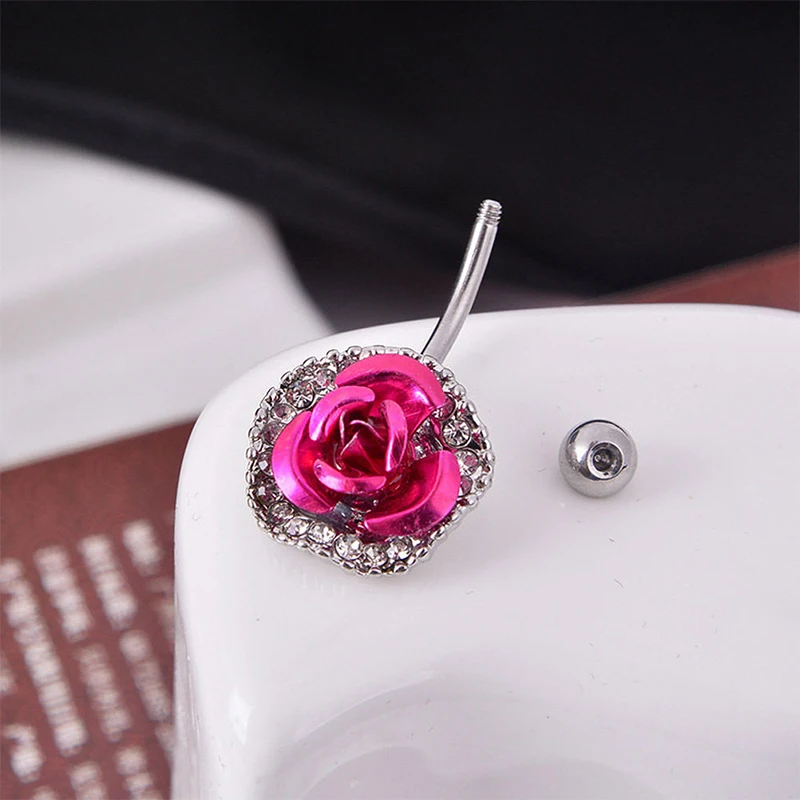 Сексуальная Кристалл Стразы Роуз Цветок Живота Пупка Кольцо Пирсинг Украшения