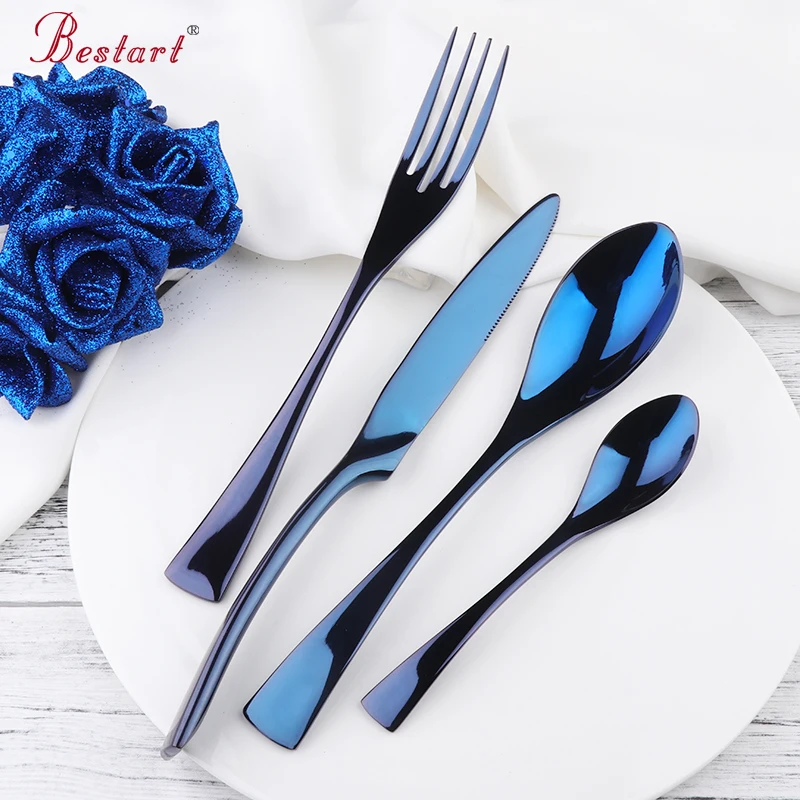 

Luxury Blue Kaya Steel Cutlery Dinnerware Set 24pcs Tableware Knives Forks Dining Dinner Western Restaurant Food Cutlery Sets