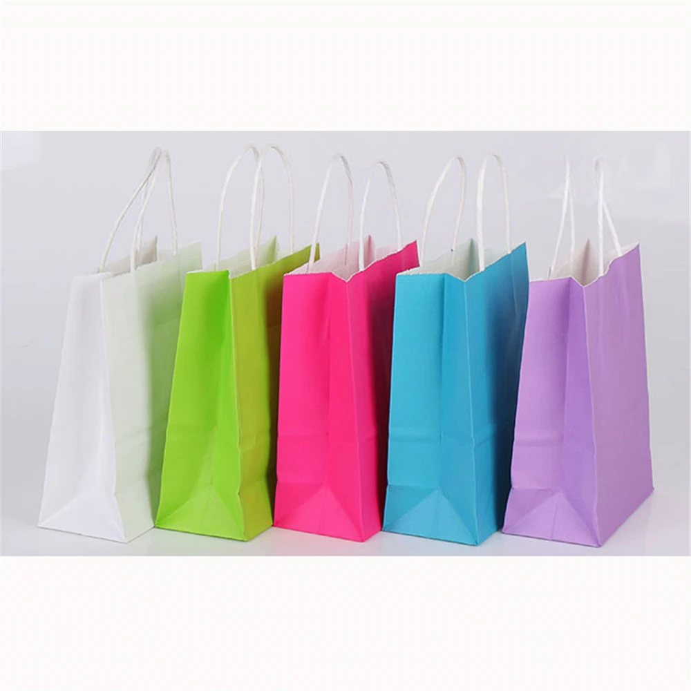 200 pcs 15 Color 27x21x11cm Kraft Paper Bag Gift With Handles Recyclable Shop Store Packaging For Festival Wedding Party | Дом и сад