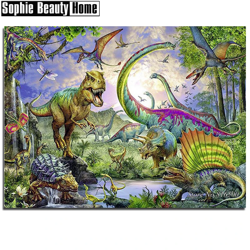 Алмазная вышивка сделай сам 5D кристаллы мозаика динозавр в лесу алмазная