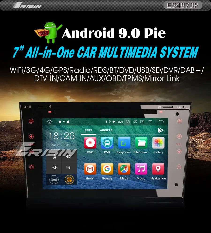 Erisin ES4873P " Android 9,0 DAB+ gps стерео для Vauxhall Opel Vivaro Astra Corsa D Zafira SatNav