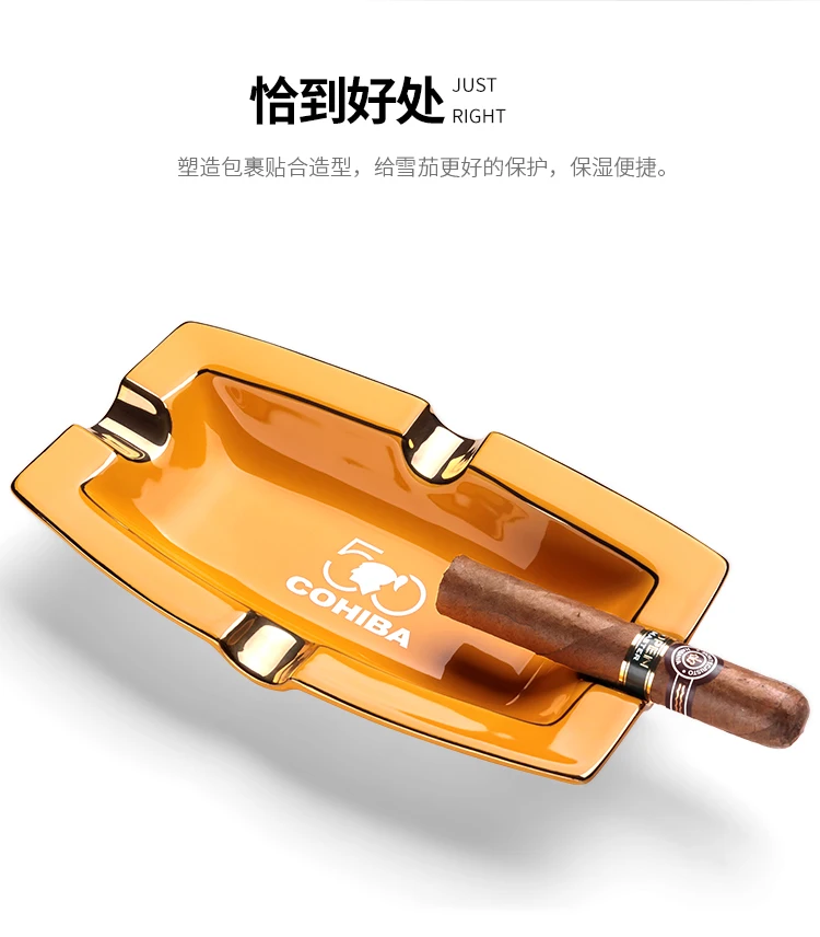 COHIBA сигарные гаджеты керамическая сигарная Пепельница 4 сигары держатель квадратный пепельница 2 цвета желтый табак сигарета пепельница Подарочная коробка 093