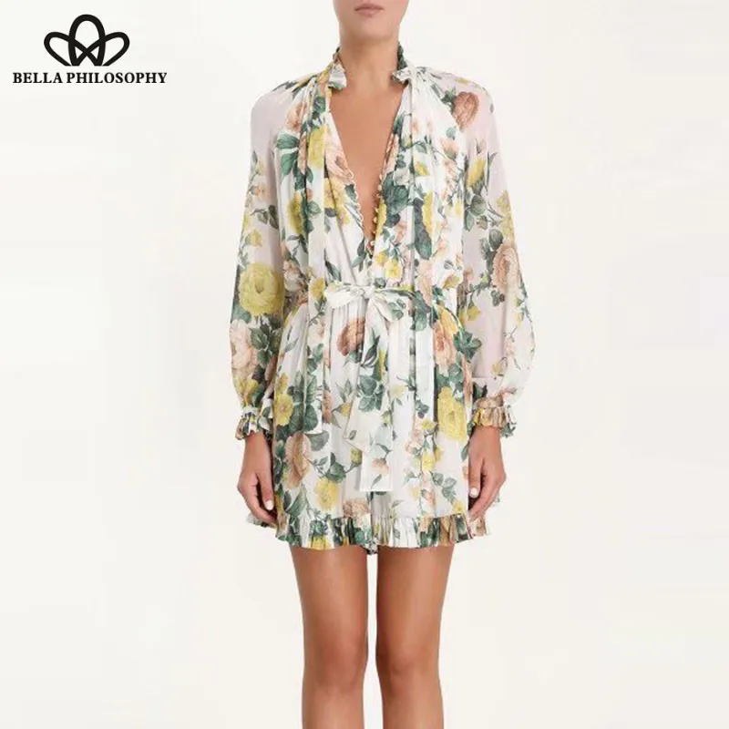 HEYDRESS свободные богемные комбинезоны с цветочным принтом в винтажном стиле, женские Комбинезоны на шнуровке, повседневные пляжные Комбинезоны для отдыха