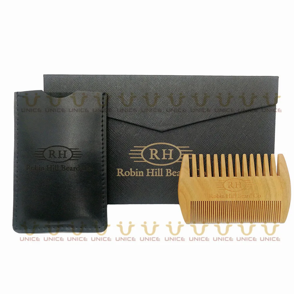 50pcs/lot Natural Green Verawood Sandalwood Comb Men's Beard with PU Case and Box Customized LOGO Wooden for Men | Красота и