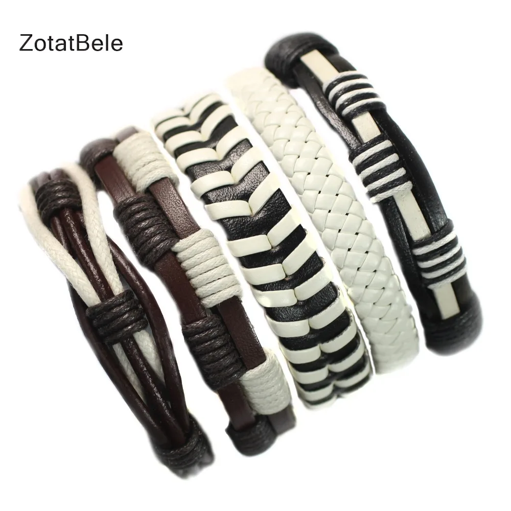 ZotatBele Casual Leather Bracelets Charm Multilayer Braid Wrap Bangles Punk Male Rope Chain Wholesale Men Jewelry FK4 | Украшения и